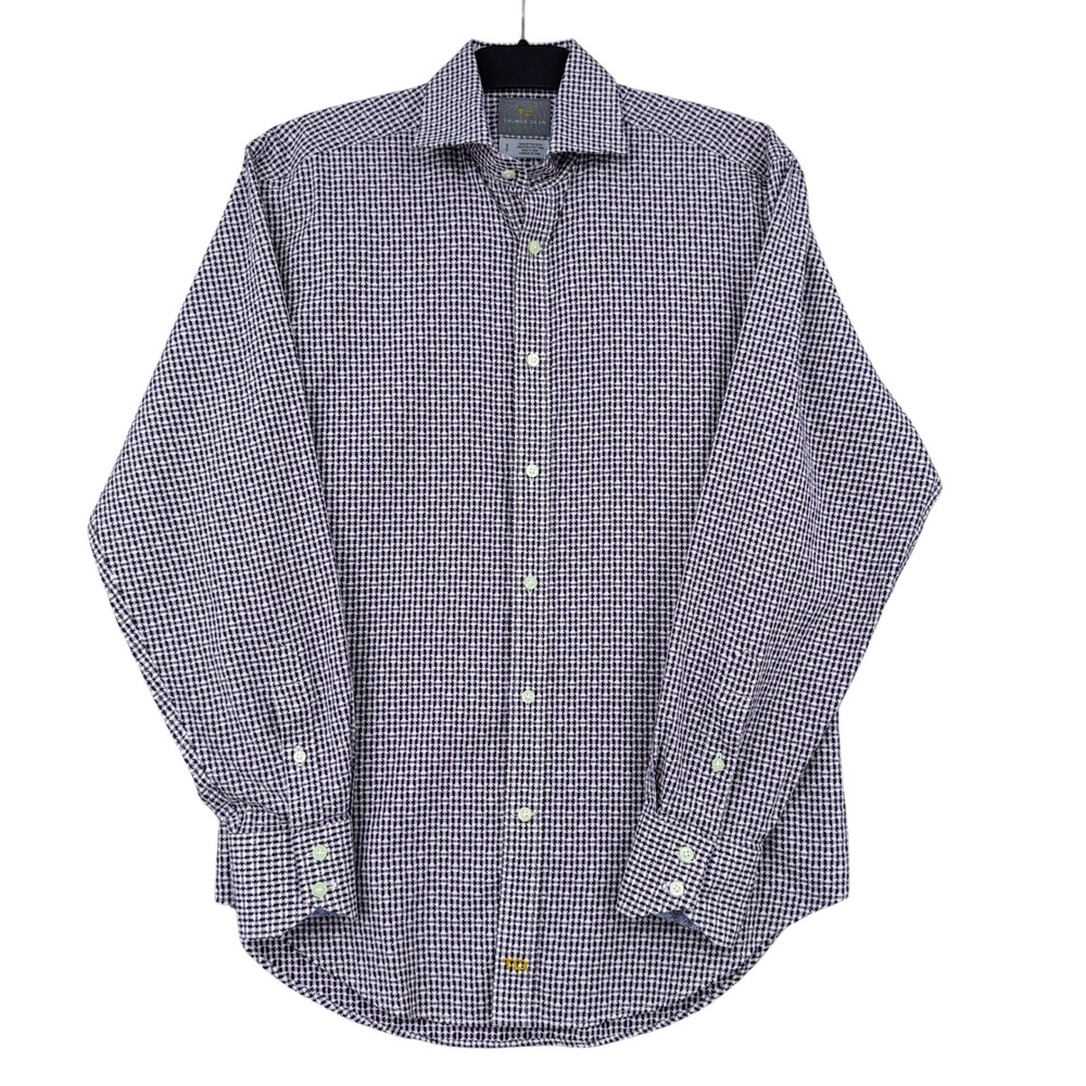 Thomas Dean Men Small Purple White Geometric Print Long Sleeve Button Down Shirt